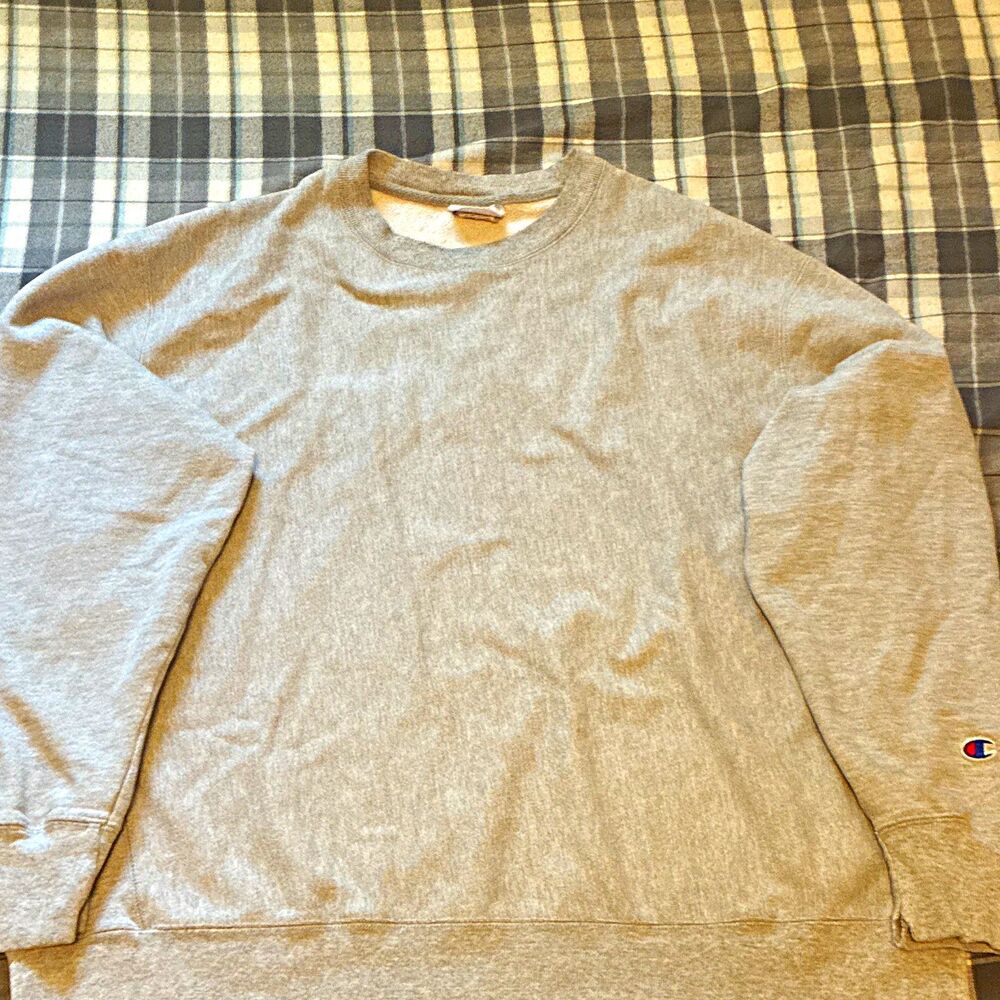 Vintage Champion Reverse Weave Men's Gray Crew Neck Fleece Logo Pullover 2XL